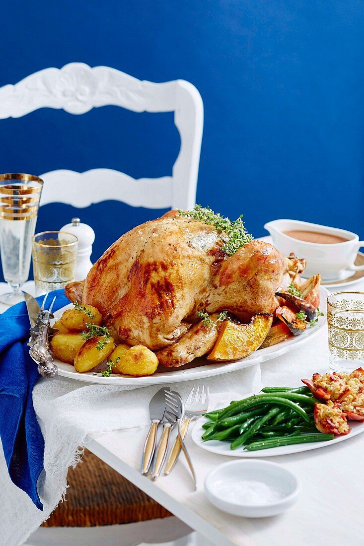 Roast turkey with bacon and herb stuffing