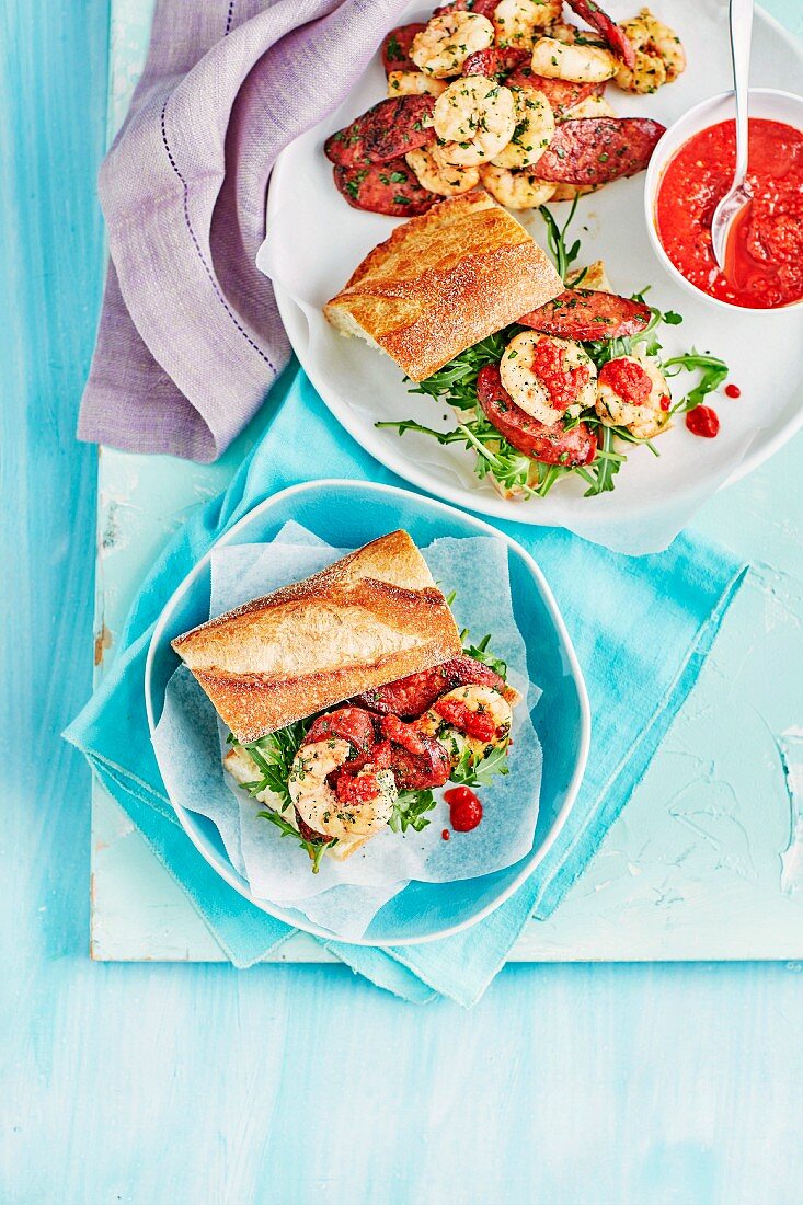 Prawn & Chorizo Rolls with Romesco