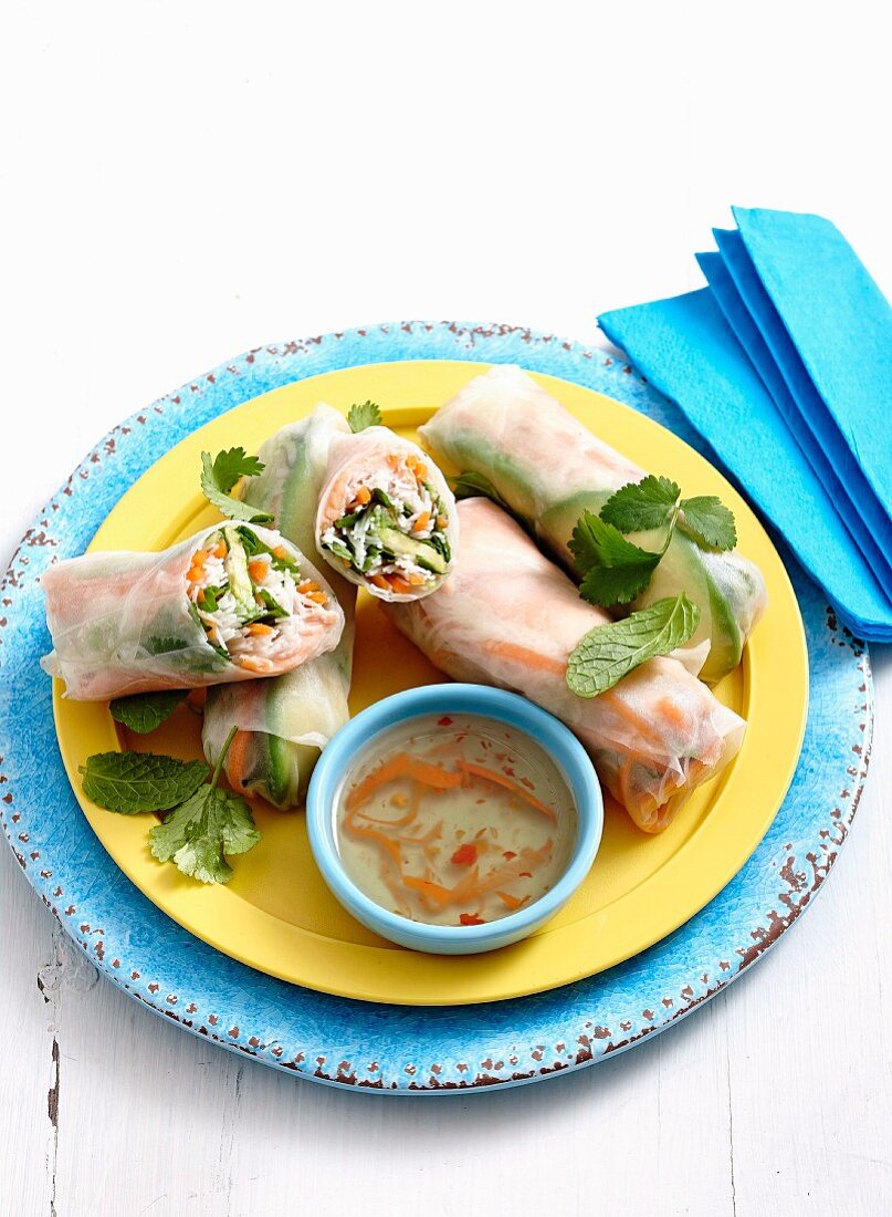 Rice paper rolls with vegetable-salmon filling