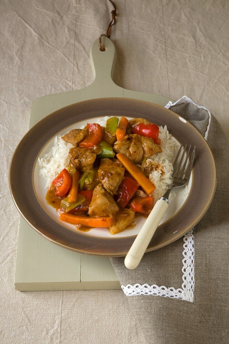 Sweet and sour pork with rice