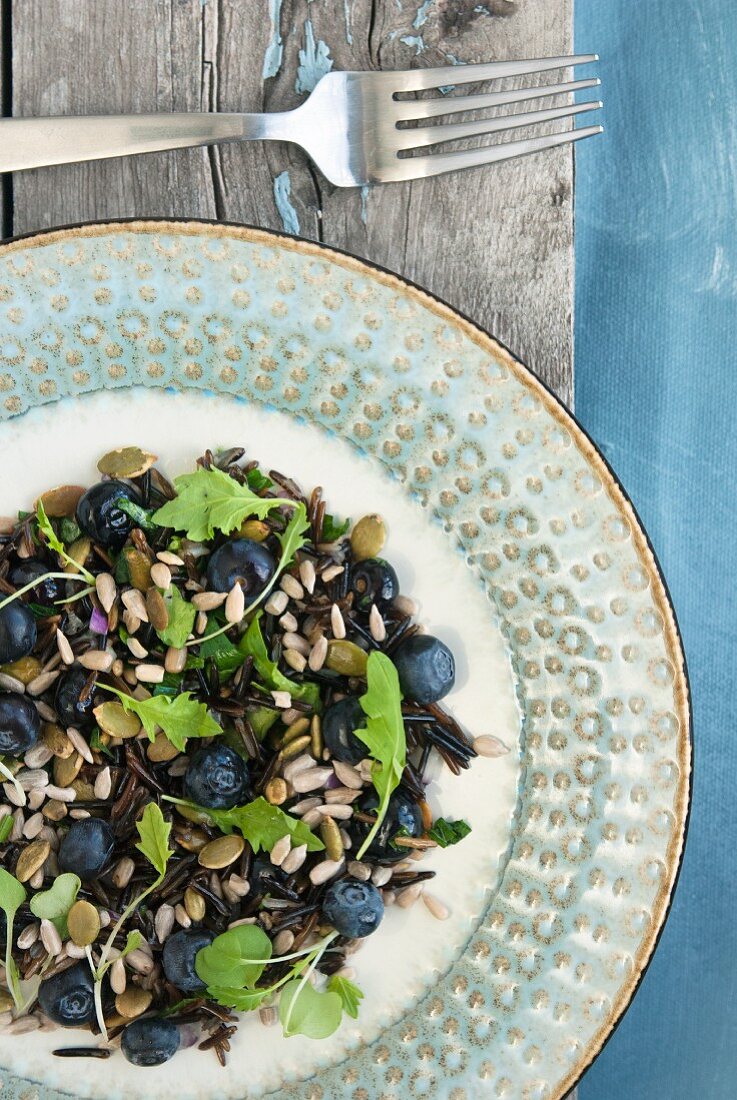 Wild rice salad with grains, blueberries and herbs (Quebec)