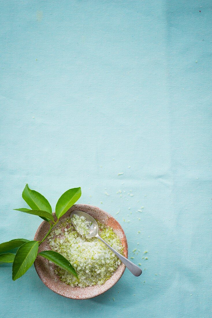 A bowl of homemade lime sugar