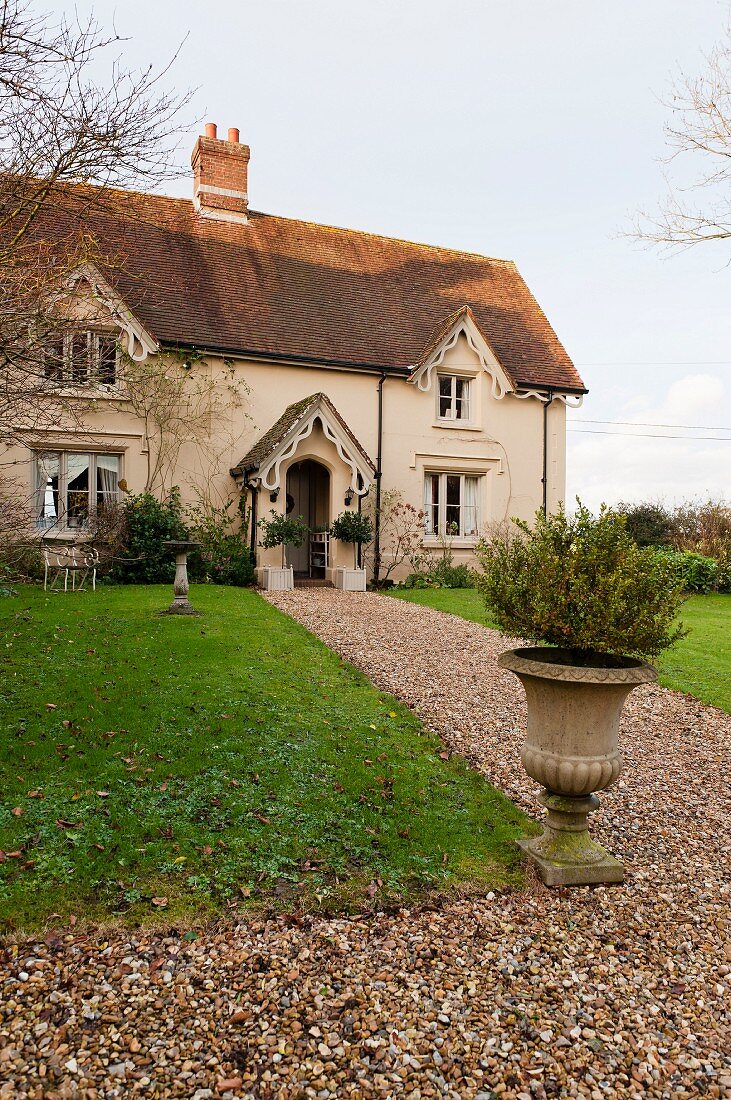 English country house with garden