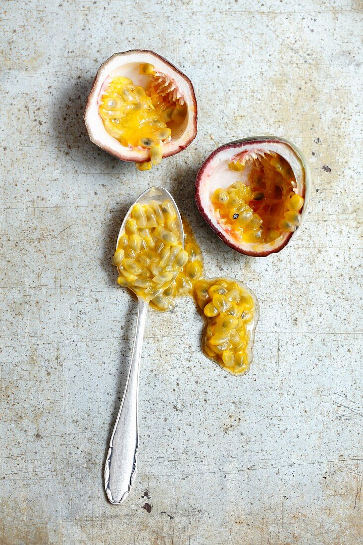 Hollowed out passion fruits