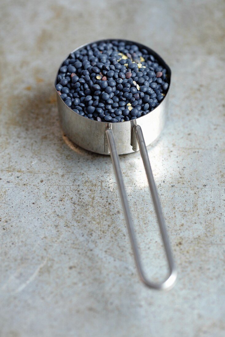 Black lentils in a saucepan