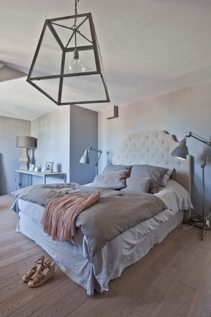 Elegant bedroom in soft beige shades