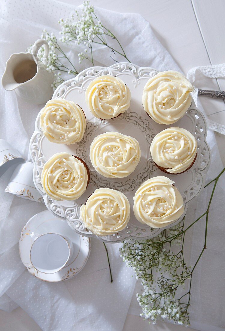 Cupcakes with a white cream topping