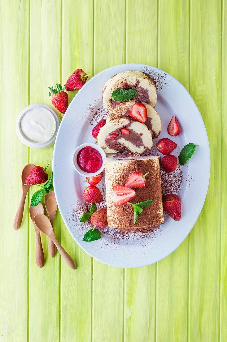 Ice cold chocolate and strawberry roll