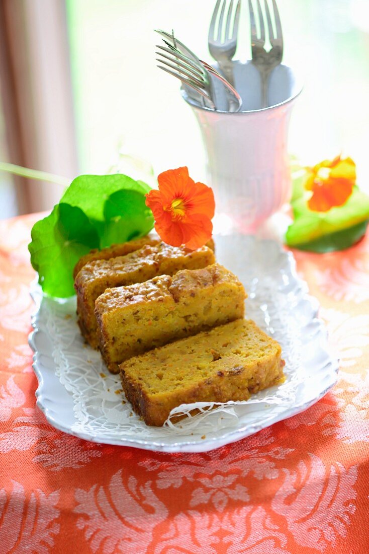 Carrot loaf cake with goat's cheese