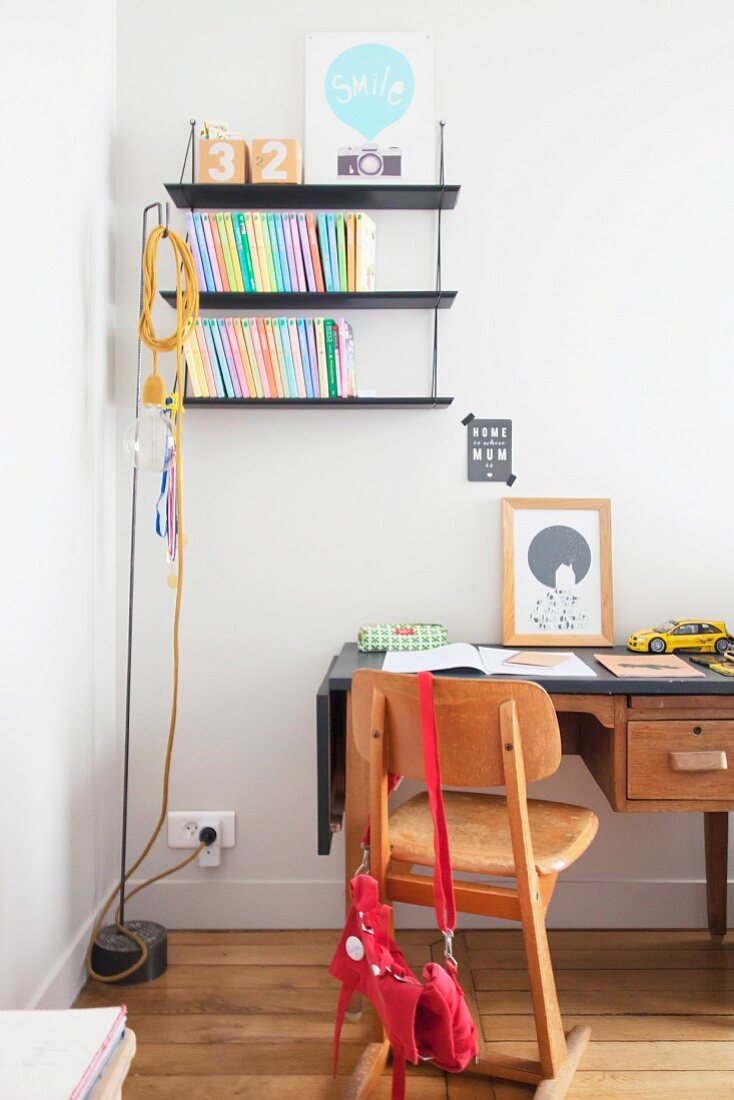 Retro desk and old chair in child's bedroom