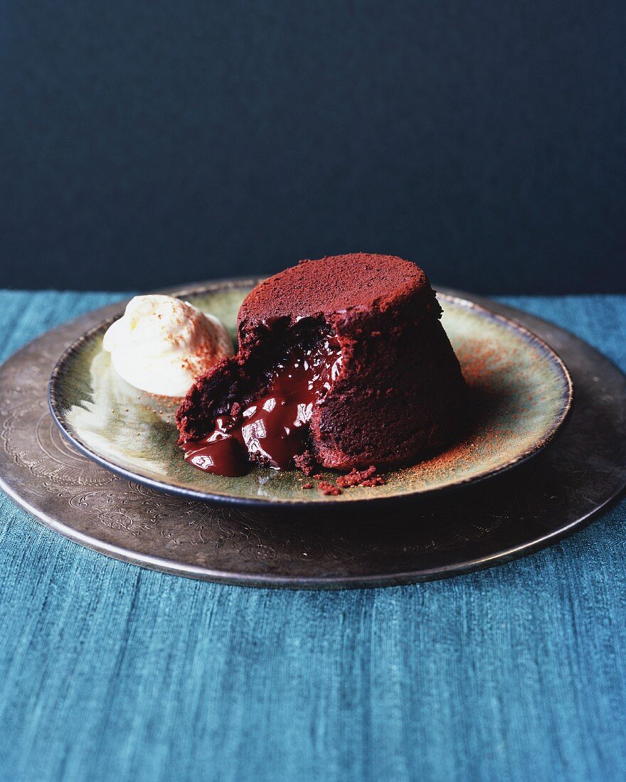 Fondant au chocolat with a dollop of cream