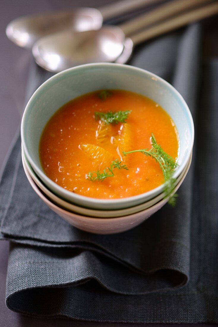 Carrot and tomato soup with oranges