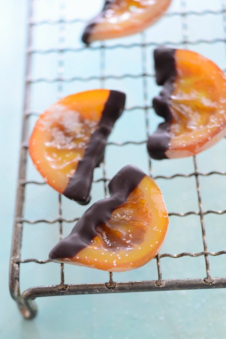 Candied oranges dipped in chocolate