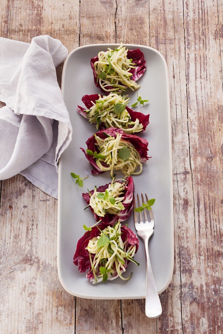 Courgette salad on radicchio leaves (post fasting)