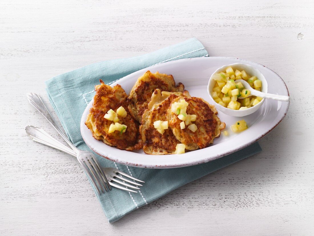 Potato and carrots fritters with pineapple salsa