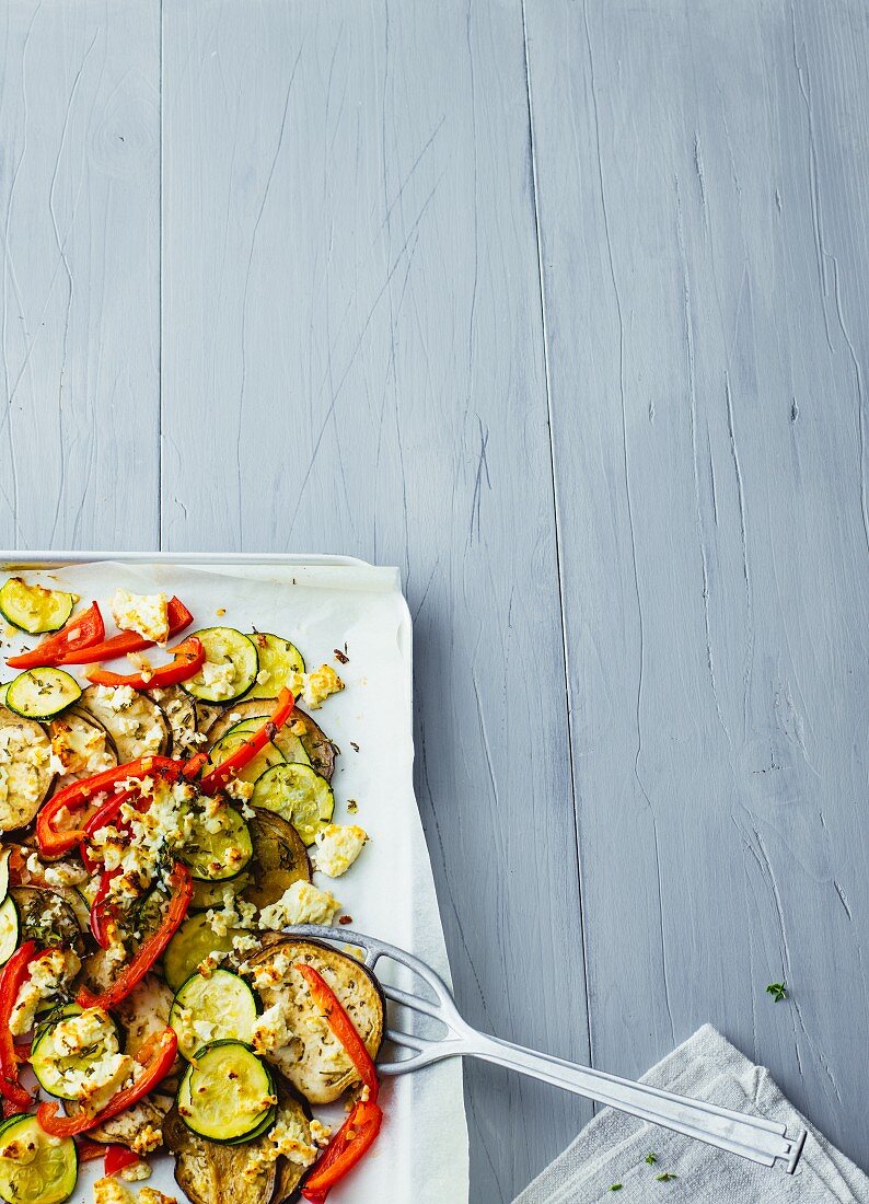 Oven-baked vegetarian ratatouille with feta cheese