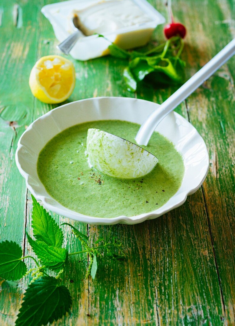 Green spring soup with silken tofu