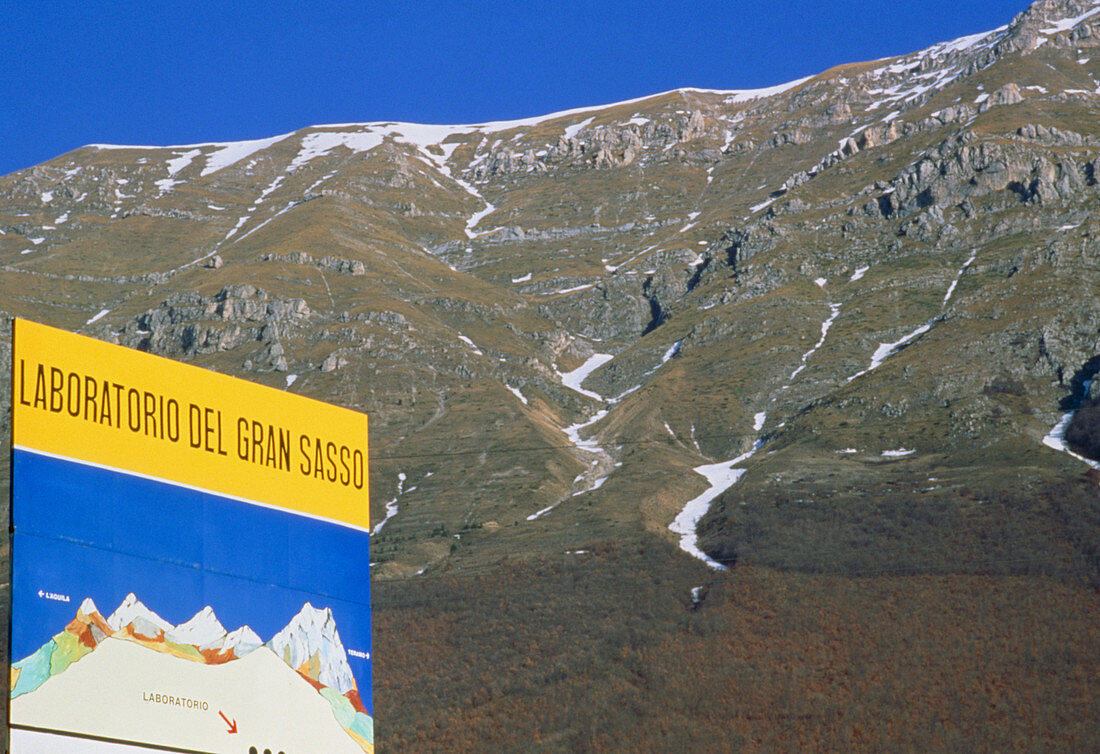 Laboratory sign at Gran Sasso massif,Italy