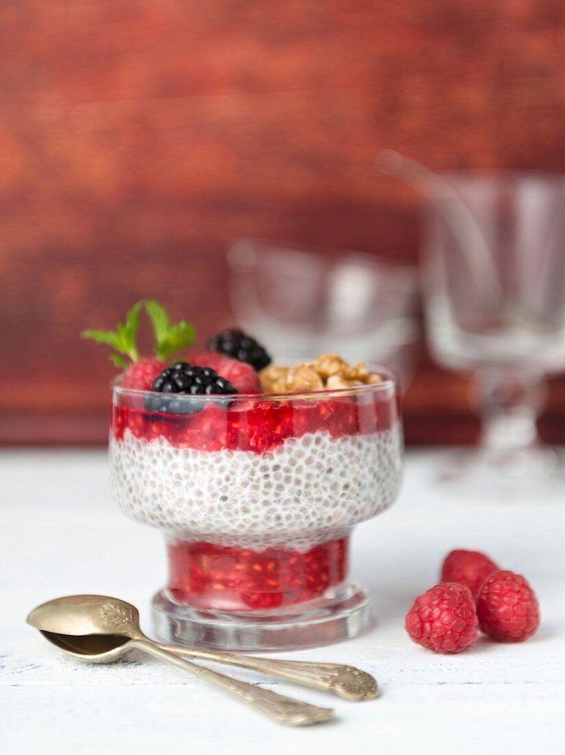Chia pudding with raspberries