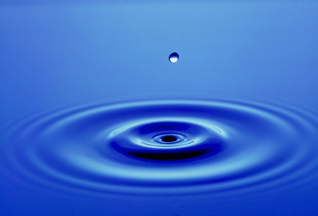 High-speed flash of droplet hitting water