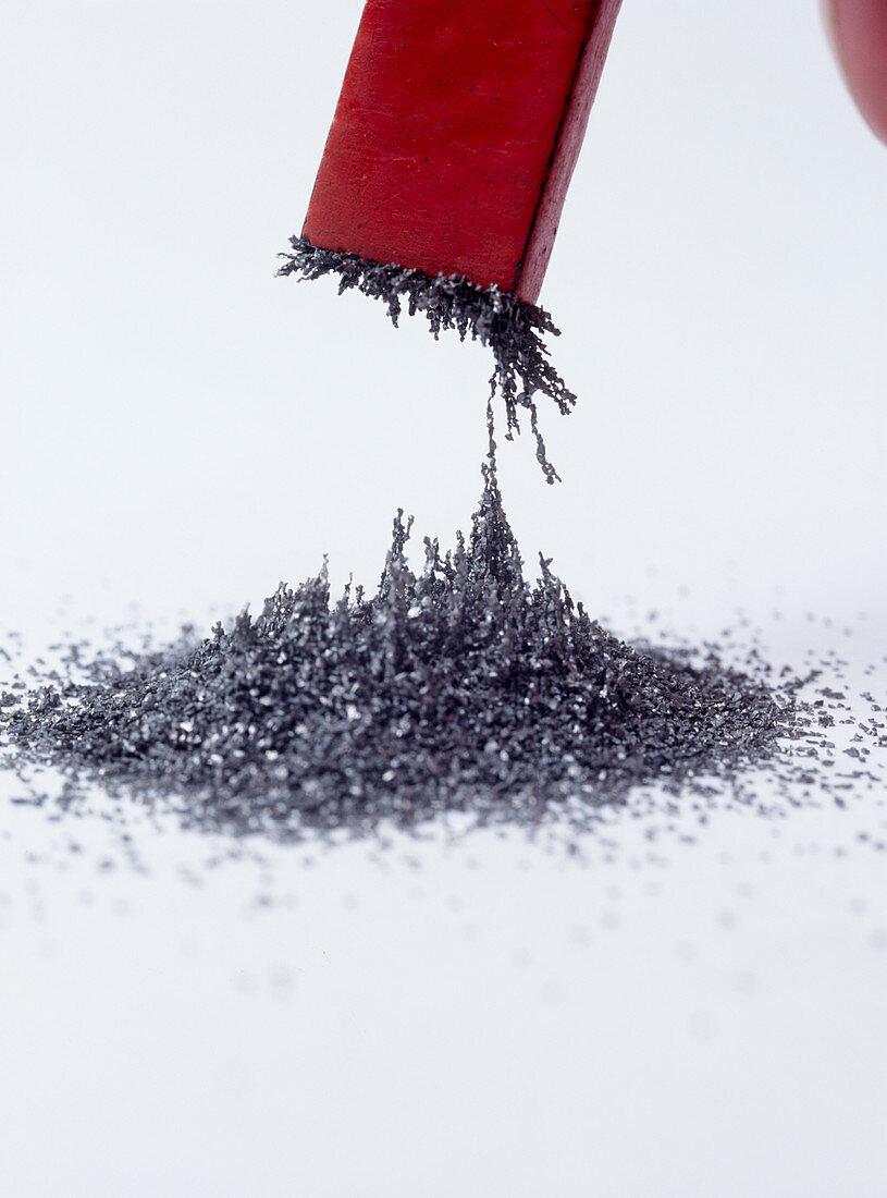 Iron filings with a magnet