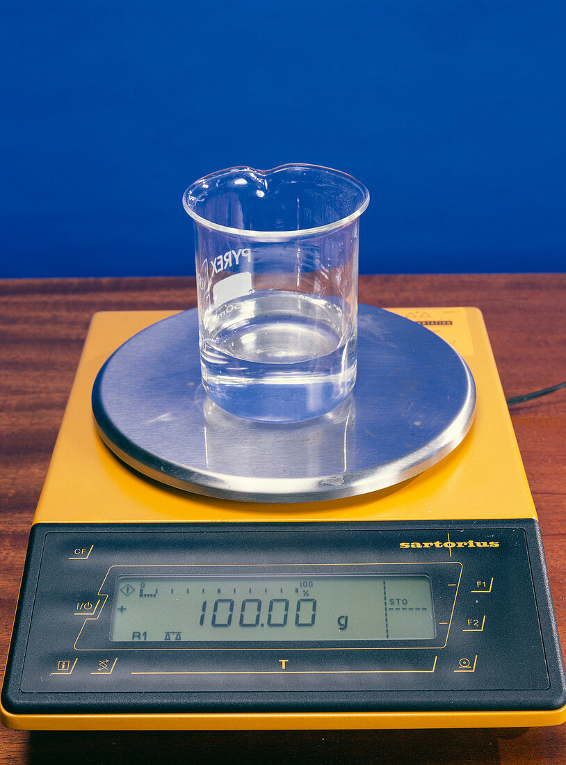 Water in beaker on scales