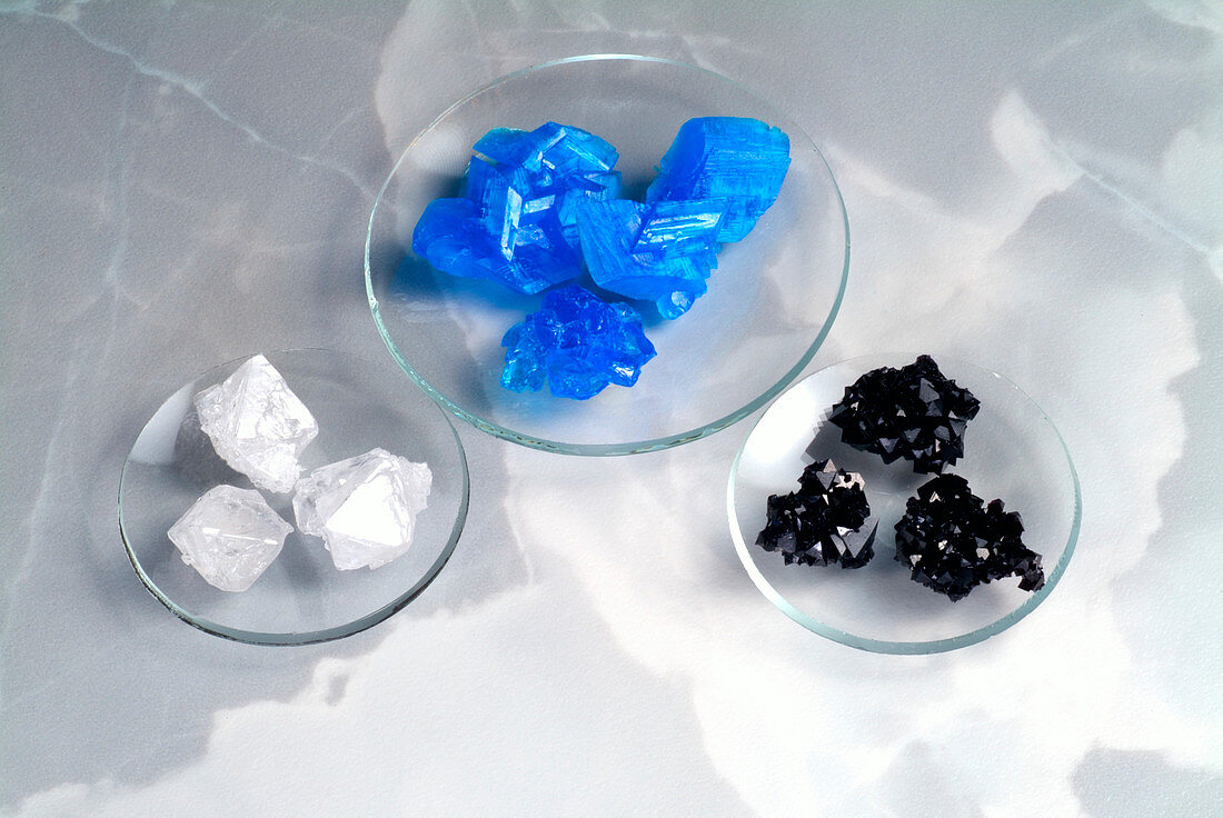 Copper sulphate and alum crystals
