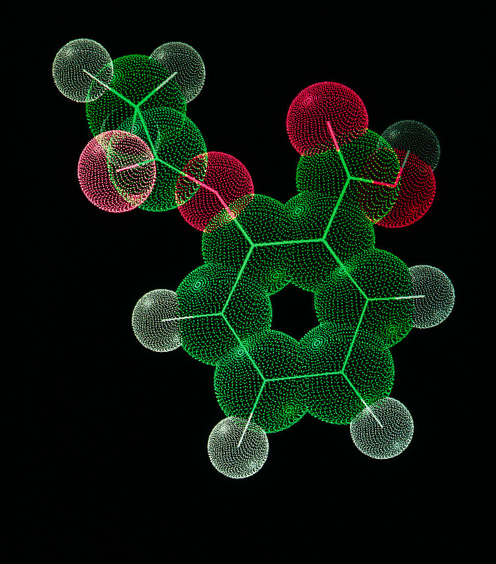 Computer graphic of an aspirin molecule