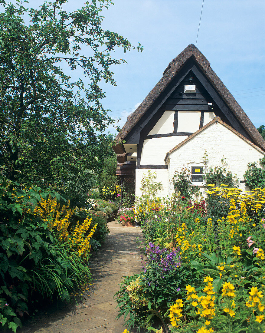 Flowers outside a cottage