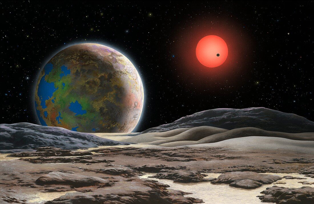 Gliese 581 c planet and star,artwork