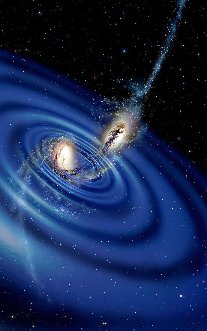 Colliding galaxies and gravity waves
