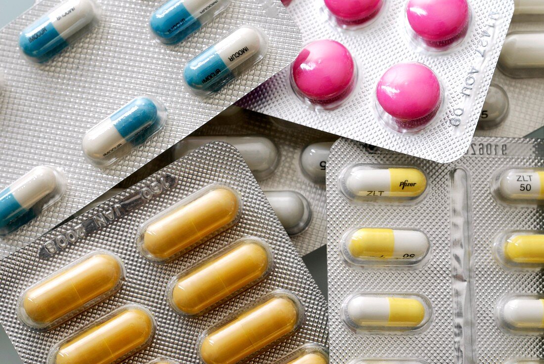 Assortment of pills in blister packs