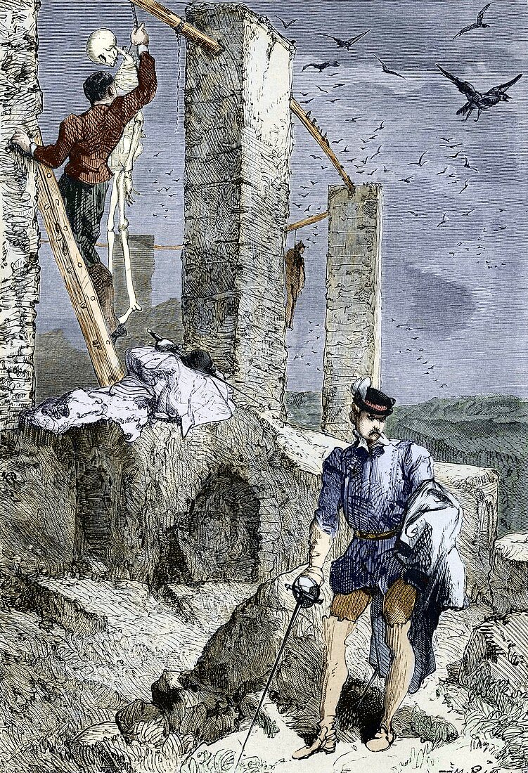 Vesalius stealing a skeleton,artwork