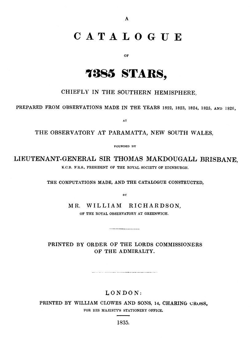 Richardson's star catalogue,1835