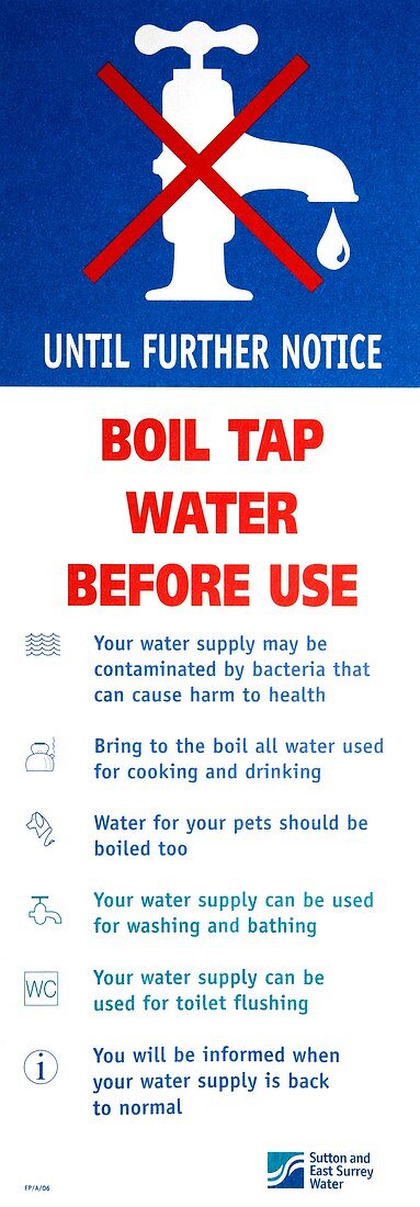 Tap water warning sign