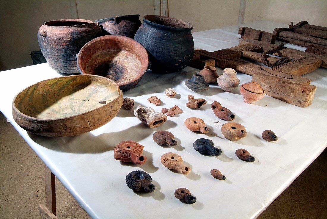 Excavated clay artefacts,Egypt