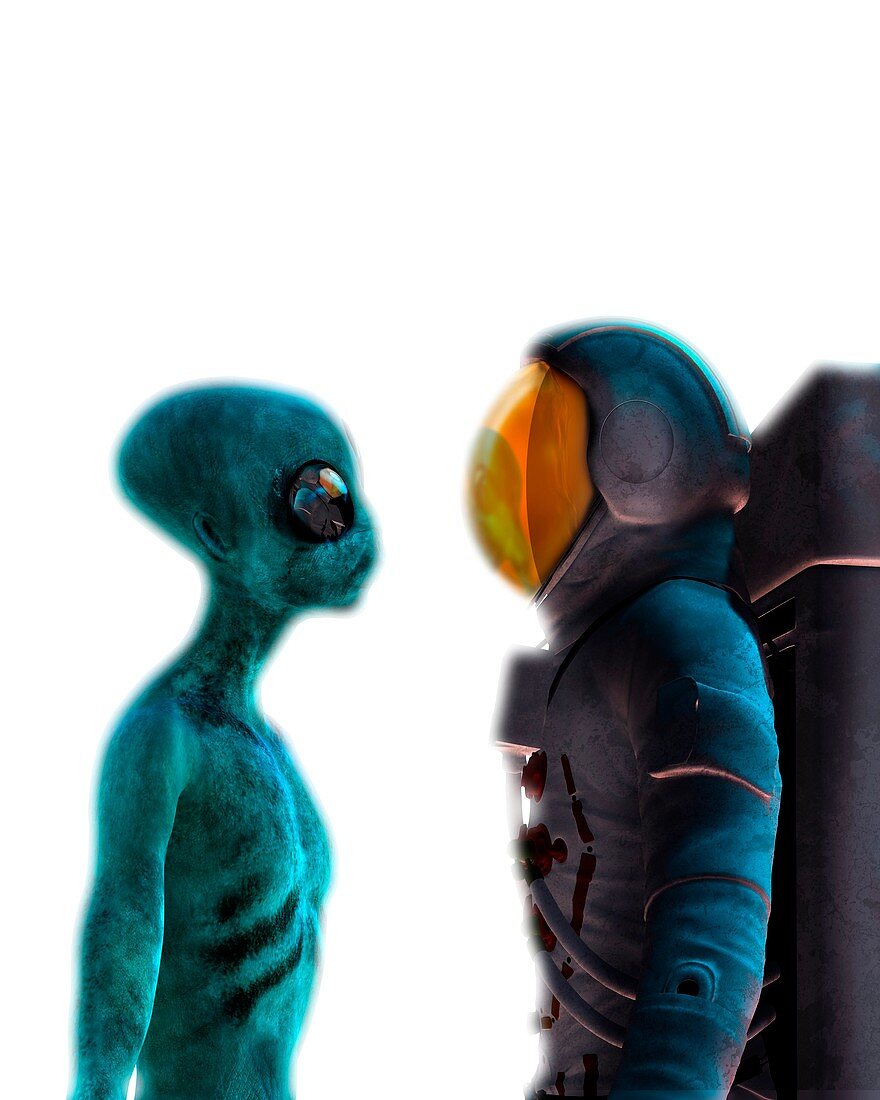 Alien and astronaut,artwork