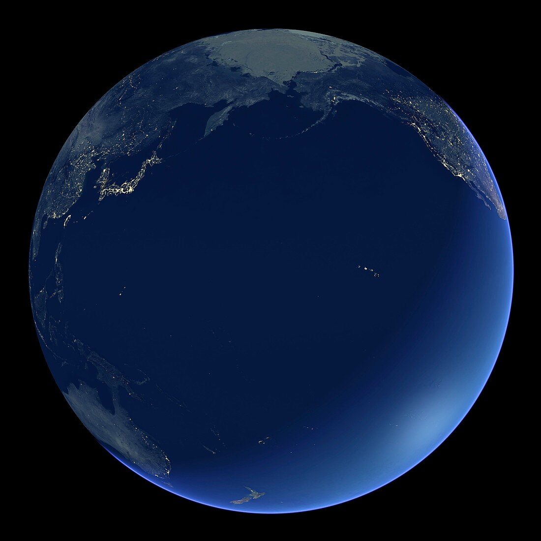 Pacific Ocean at night,satellite image