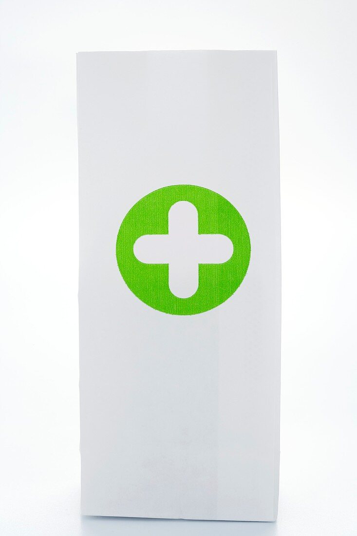 Pharmacy bag against white background