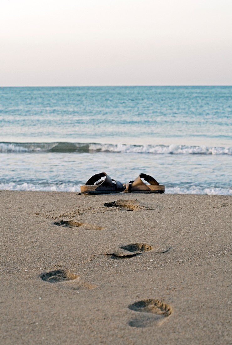 Sandals on a beach,Spain