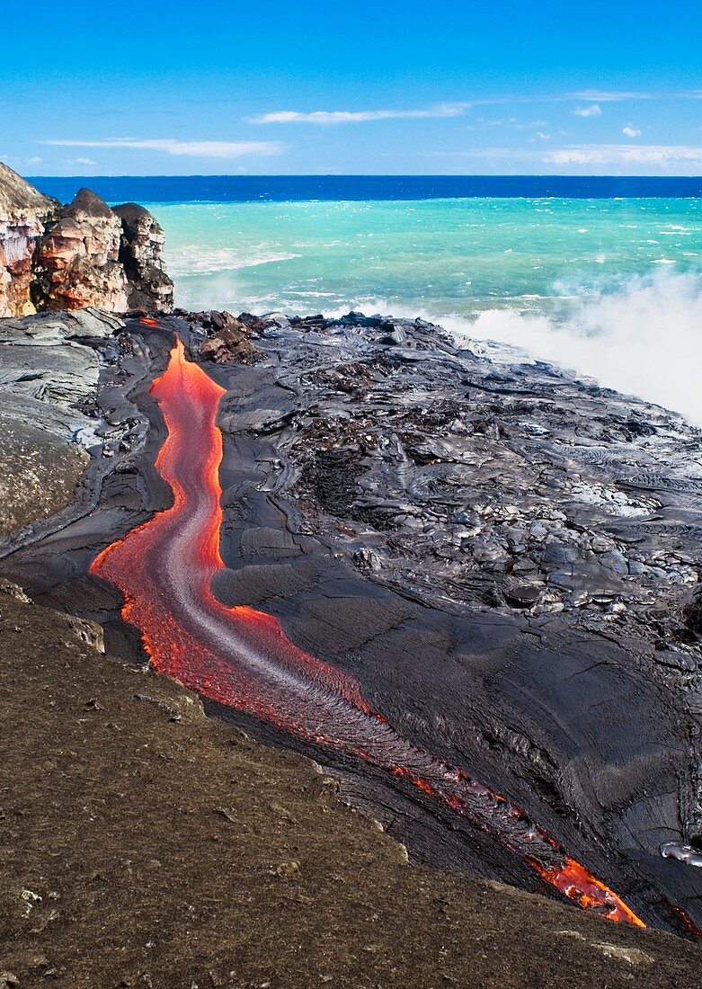 Lava flowing into ocean,Hawaii