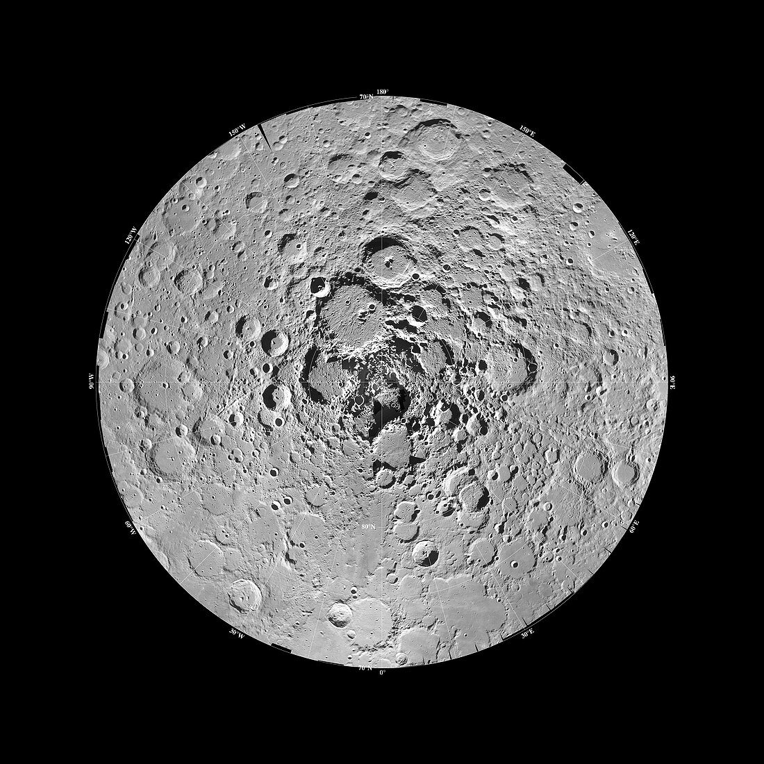 Moon's north pole,Clementine image