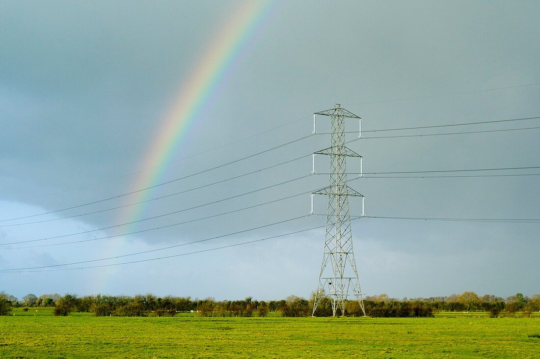 Rainbow over power lines