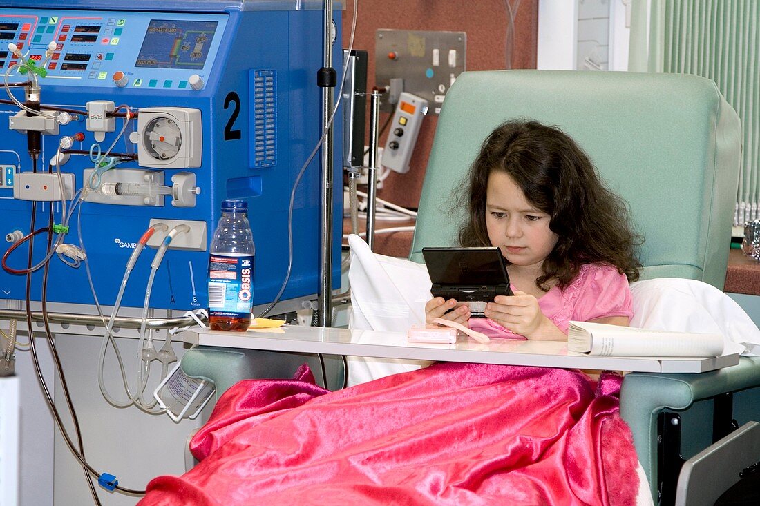 Girl undergoing kidney dialysis