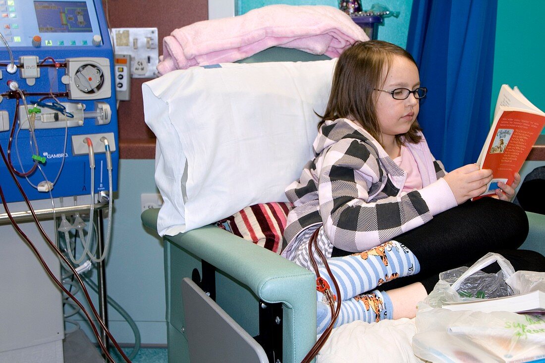 Girl undergoing kidney dialysis