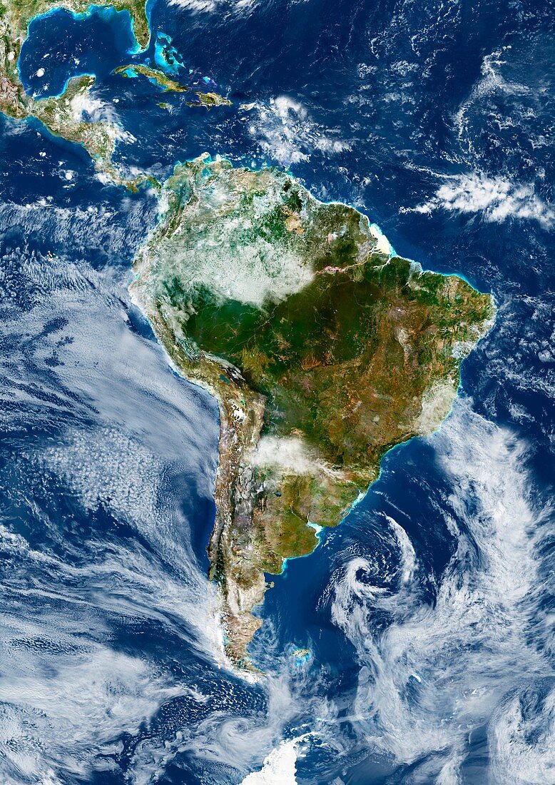 South America with cloud,satellite image