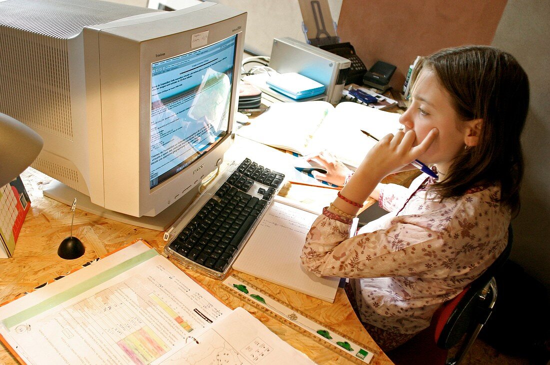 Girl studying online
