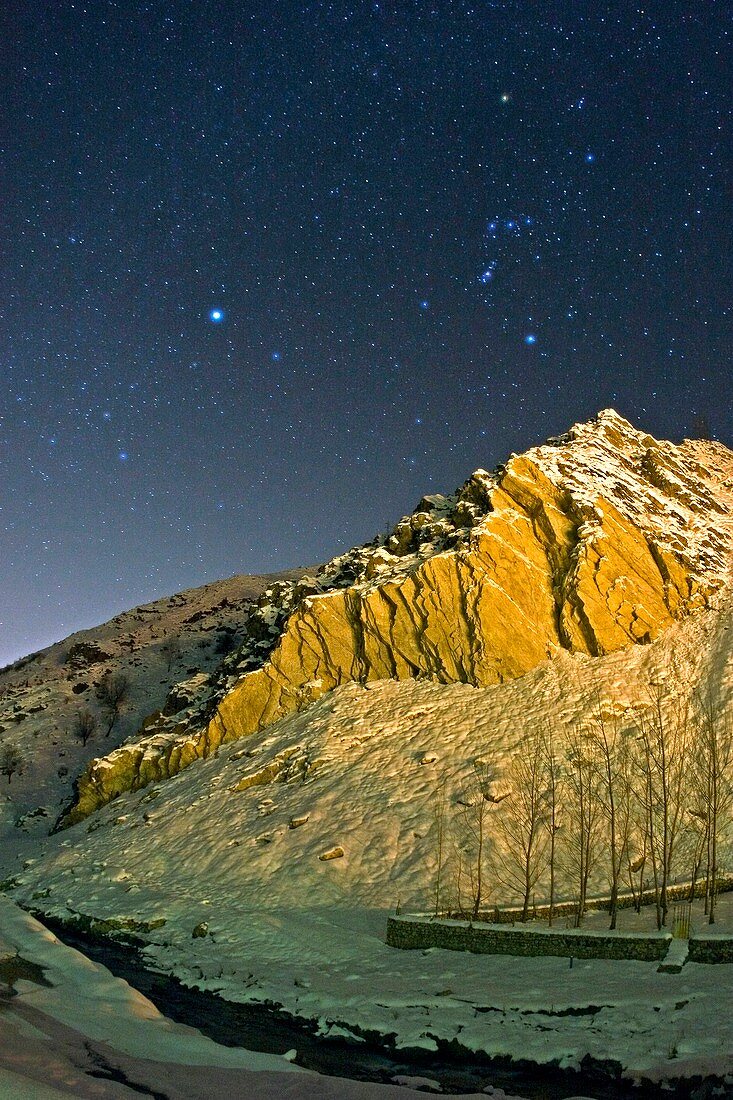 Winter Night and Alborz Mountains