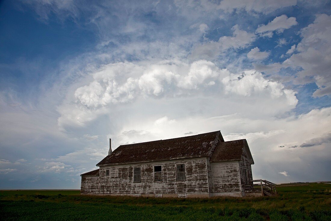 Thunderstorm over an old church,USA