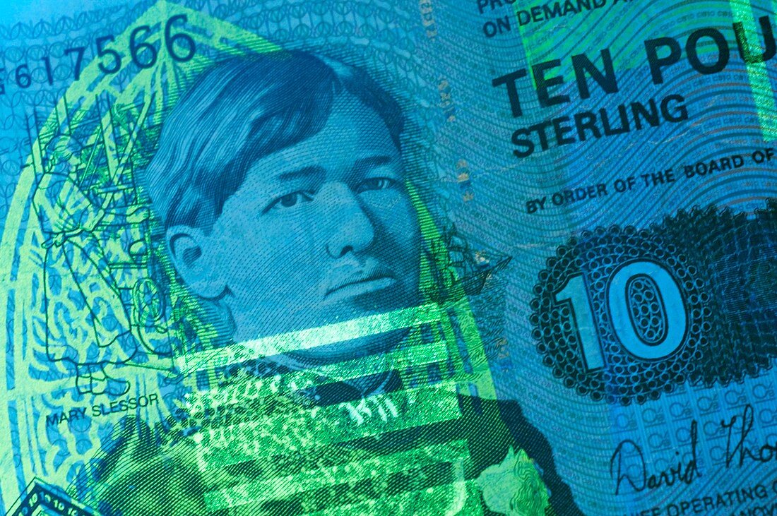 Ten pound Scottish banknote in UV